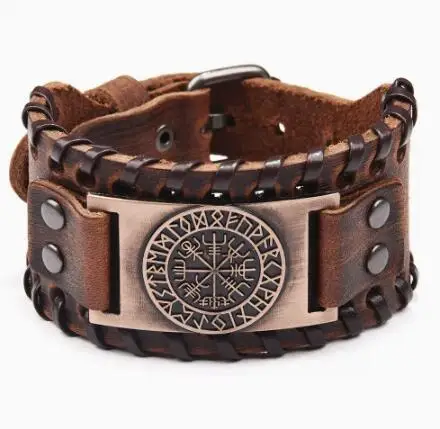 

European and American Pirates Bracelet Compass Men's Wide Leather Bracelet Trendy Men's Hip Hop