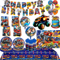 Blaze Monster Balloons Machines Race Car Happy Birthday Banner Party Decoration Cake Topper Tableware Backdrop Latex Foil Ballon