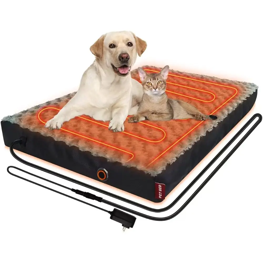 

Heated Dog Bed With12V～24V Safe Voltage, Electric Heating Arthritis Orthopedic Dog Bed With Thickened Memory Foam, Heated Pet