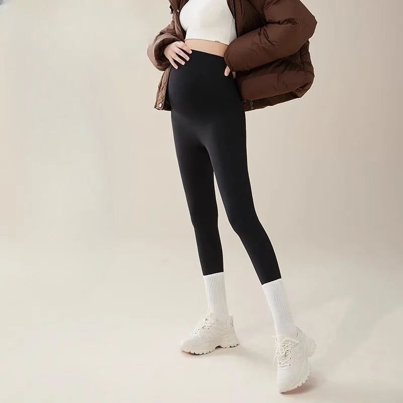 Leggings con dobladillo de maternidad, diseño grueso de invierno, estampado, soporte para embarazo, banda para el vientre, pantalones de Yoga para levantamiento de glúteos