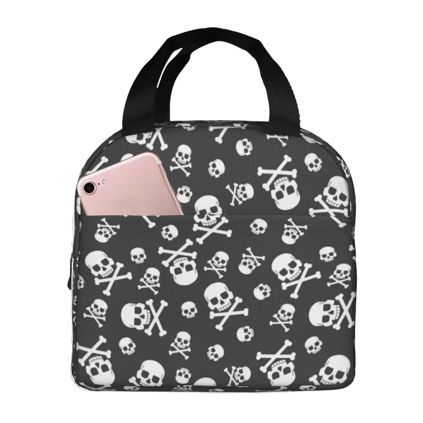 Skull Skeleton Gothic Print Insulated Lunch Bag Thermal Tote Bag Reusable Lunch Box Bag for Work School Picnic