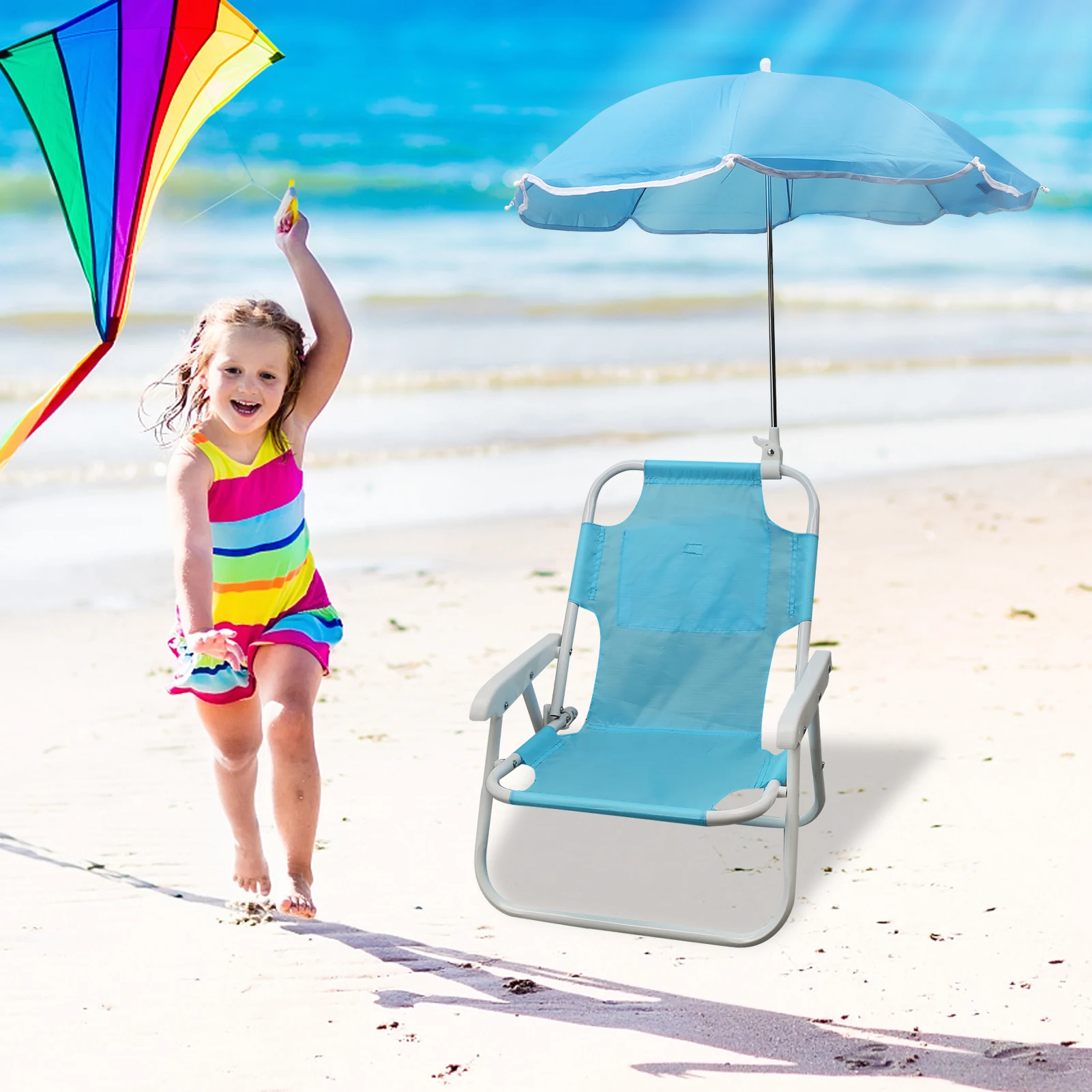 Beach Chairs and Umbrellas Outdoor Beach Folding Multifunctional Portable Deck Chairs for Children