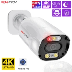 SIMICAM-4K Segurança POE Câmera IP, Inteligente AI Detecção Humana, Áudio Em Dois Sentidos, Luz Dupla, Rua De Metal, Vigilância De Vídeo À Prova D' Água
