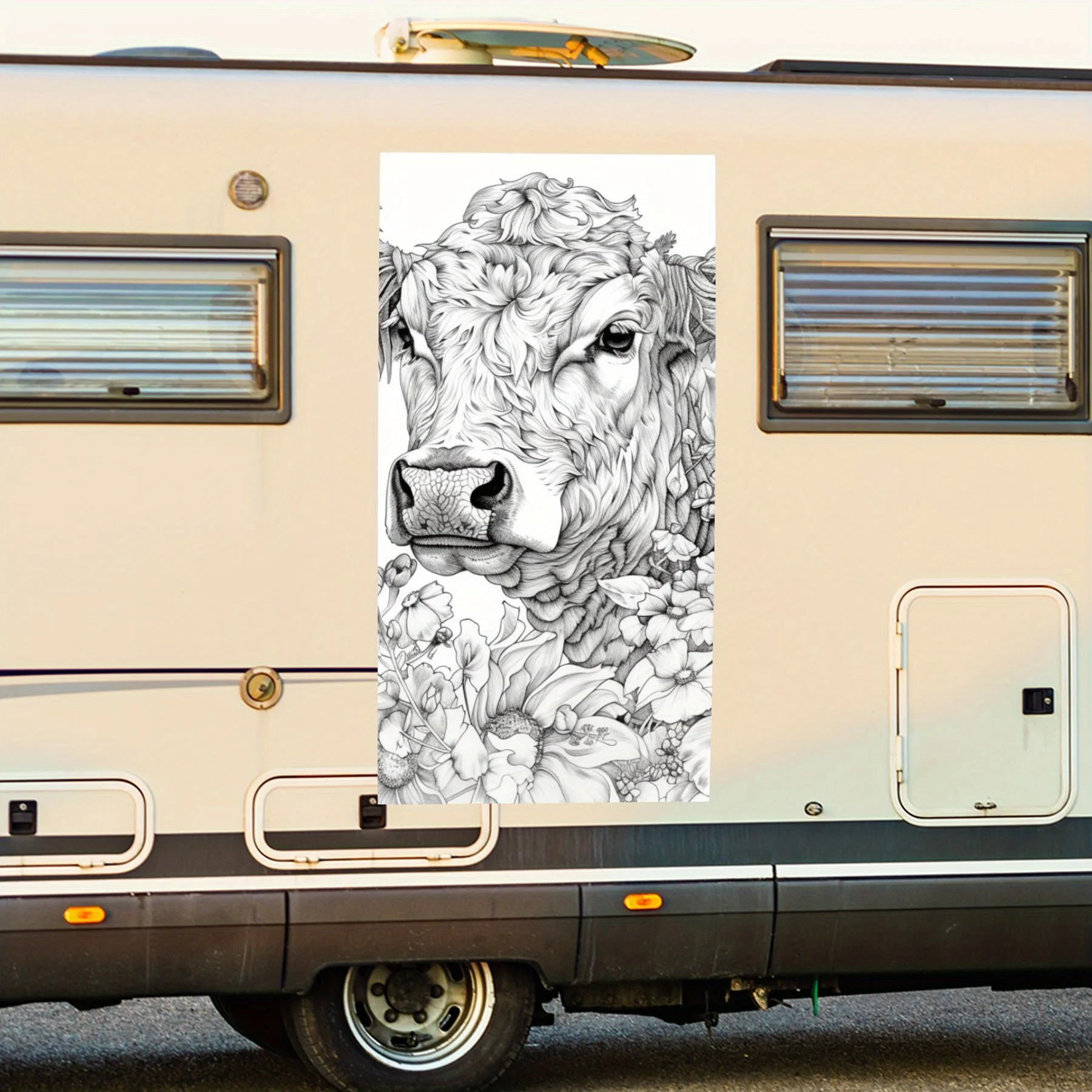 

Линия - художественная корова с цветами, наклейка на дверь автомобиля дома на колесах, ПВХ, самоводонепроницаемая палочка, яркие автомобильные внешние аксессуары, декор Prote