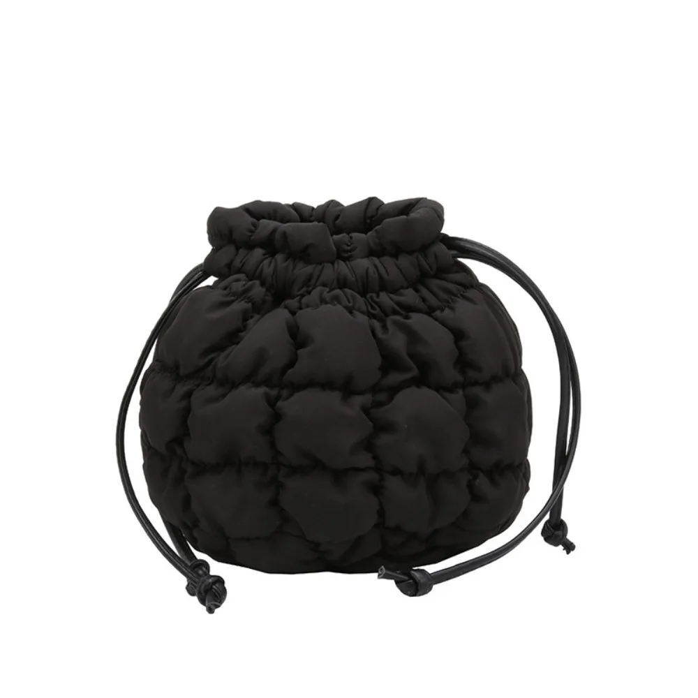 

Cute Korean Style Drawstring Bucket Bag Grid Purse Small Crossbody Bag Solid Color Mobile Phone Bag Nylon Shoulder Bag Girls