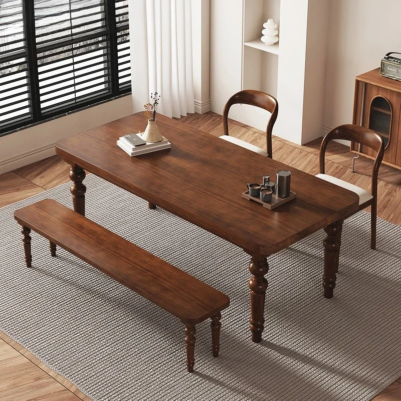 Household solid wood dining table custom retro small apartment long table living room log large board desk