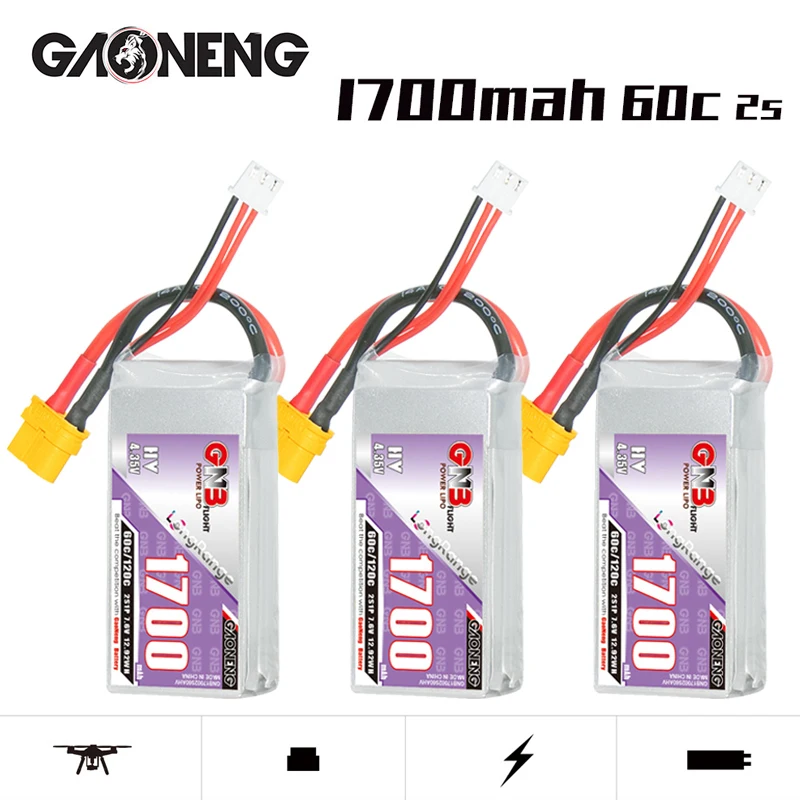 Batterie Lipo pour importateur quadricoptère, avion, hélicoptère RC, pièces RC, batterie aste, GNB 2S, 1700mAh, 7.6V, 60C, 120C, FPV