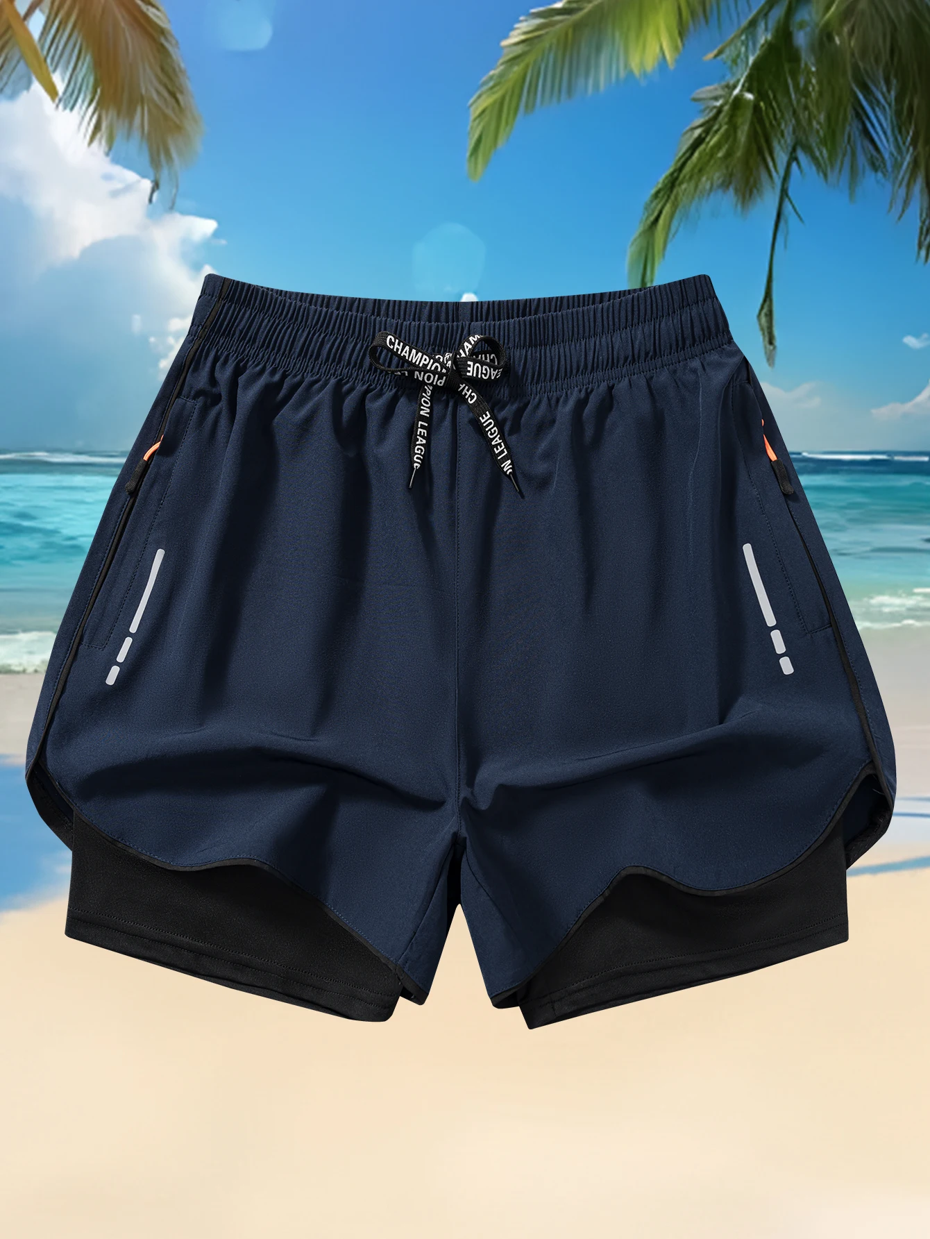 Men's Summer Running Shorts with Zipper Pockets - Breathable Polyester, Elastic Waistband, Drawstring, Split Hem for Gym, Traini