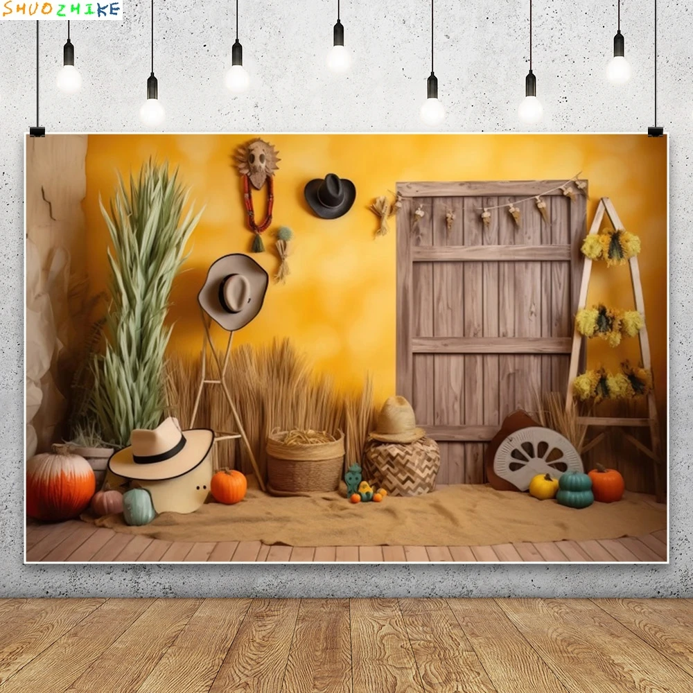

Western Desert Cactus Backdrop Wooden Door Cowboy Kids Boy Birthday Mexican Party Decoration Photography Background Photo Studio