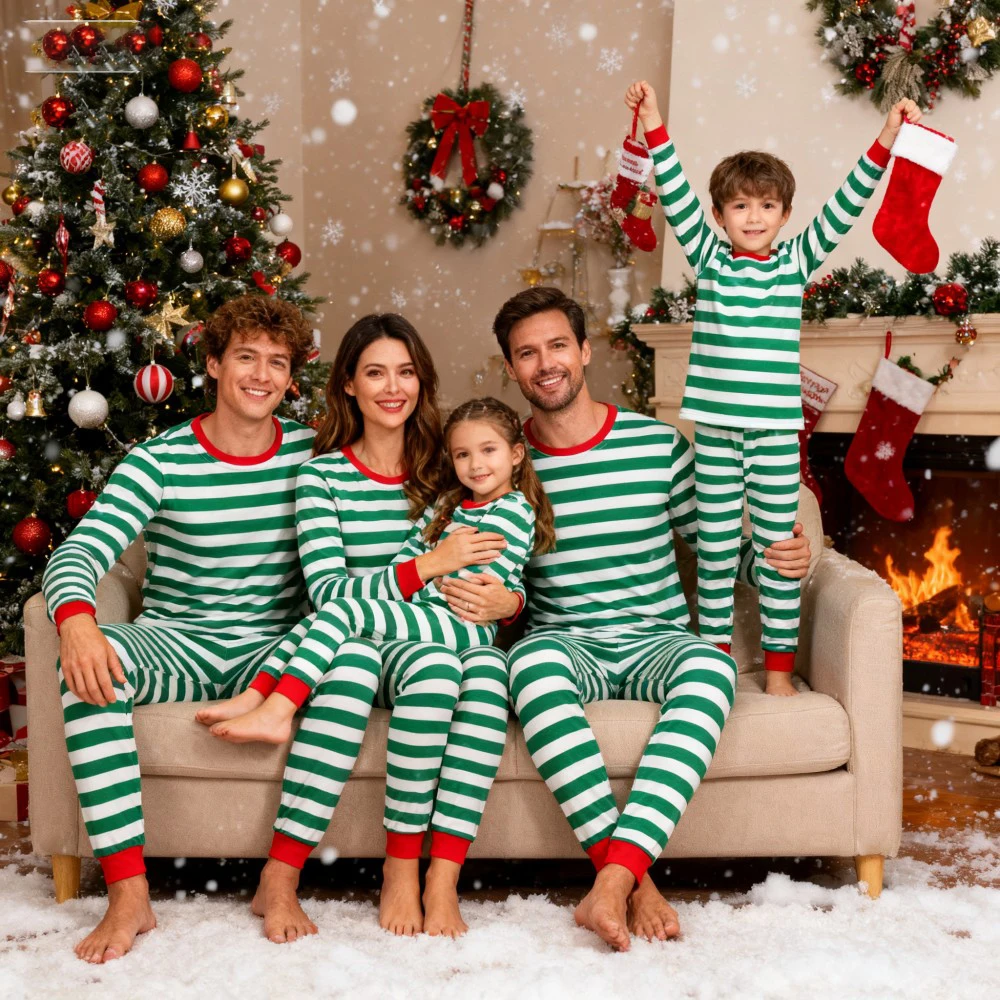 Family Pajamas Christmas Matching Sets Xmas Family Pjs Set Couple Holiday Women/Men Festival Sleepwear Adult Striped Nightwear