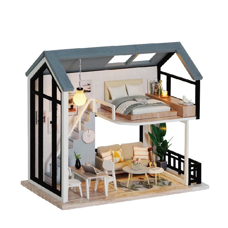 

Diy Miniature House With Dust Cover Wooden Dollhouse Kit, LED Light, Gift for Teens, Adults