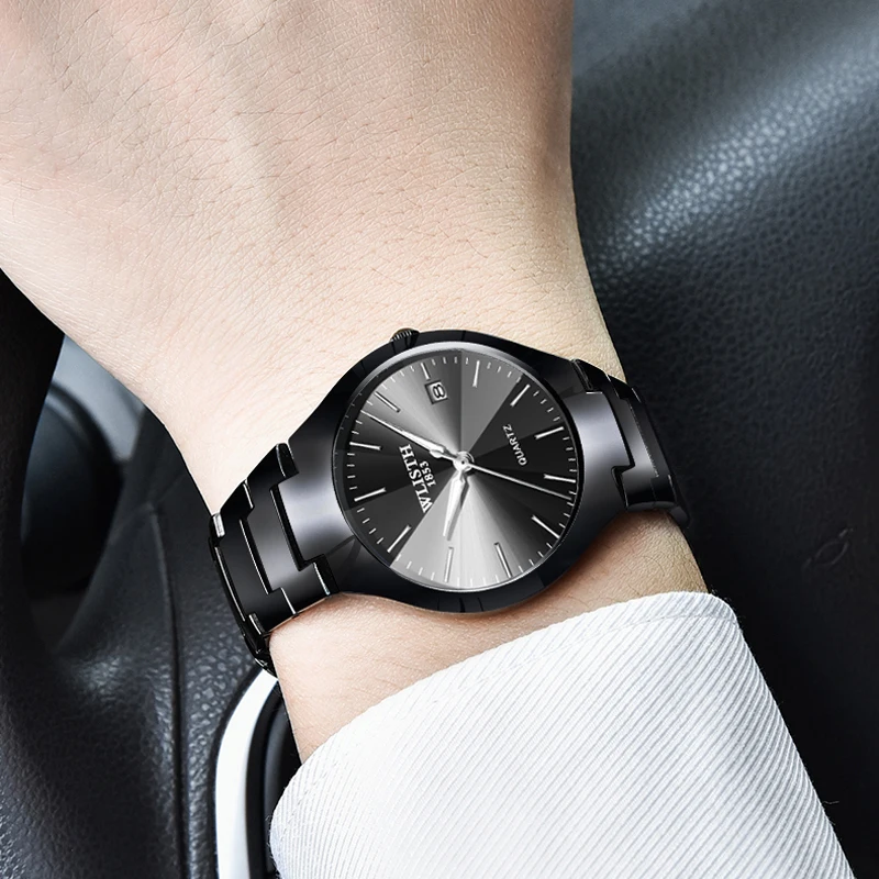 Man Watches Business Simple Steel Strip Black Calendar Luminous Waterproof Male Fashion Quartz Clock Watches montre homme