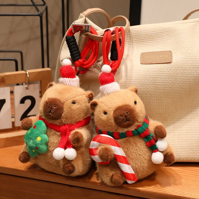 Cute Soft Capybara Plush Pendant Cute Kawaii Christmas Animal Doll Keychain Bag Charm Xmas Birthday Gifts