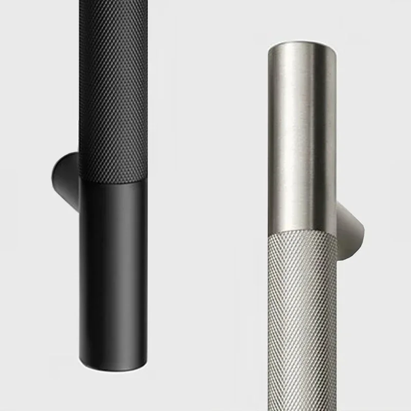 Modern Knurled Door Handles Back to Back Brushed Satin Stainless Steel Luxury Ladder Glass Door Handles Interior Wooden