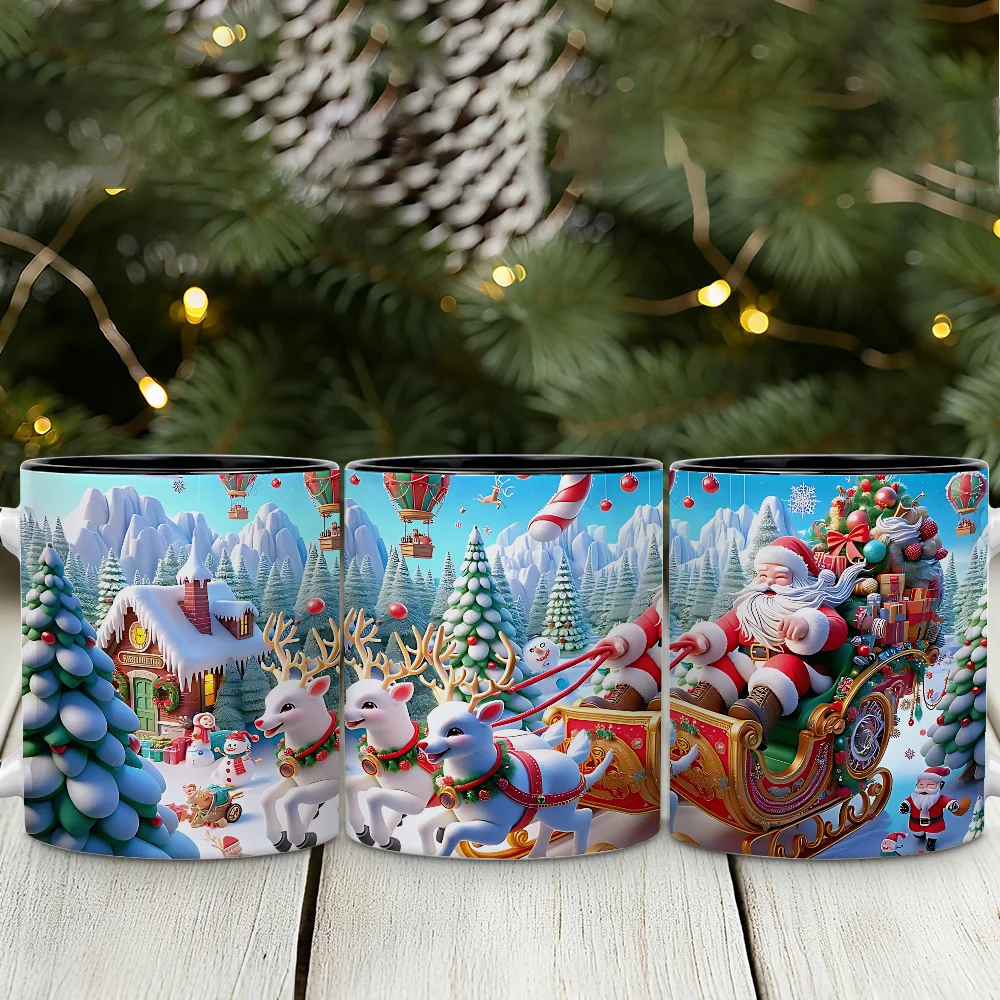 1pc, Festive Santa Claus And Reindeer Coffee Mug, a Stylish Cup for The Holidays, an Excellent Christmas Present for Family, Friends, And Coworkers, Perfect for Use at Home Or in The Office During Christmas Gatherings