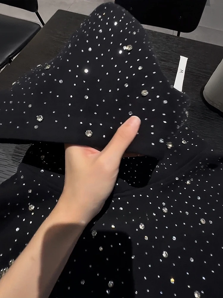 

Heavy Du Street Sle Hoodie with oulder Pads for Men Sparkling Rhinestone Design Spring Autumn ex High Quali Coupl...