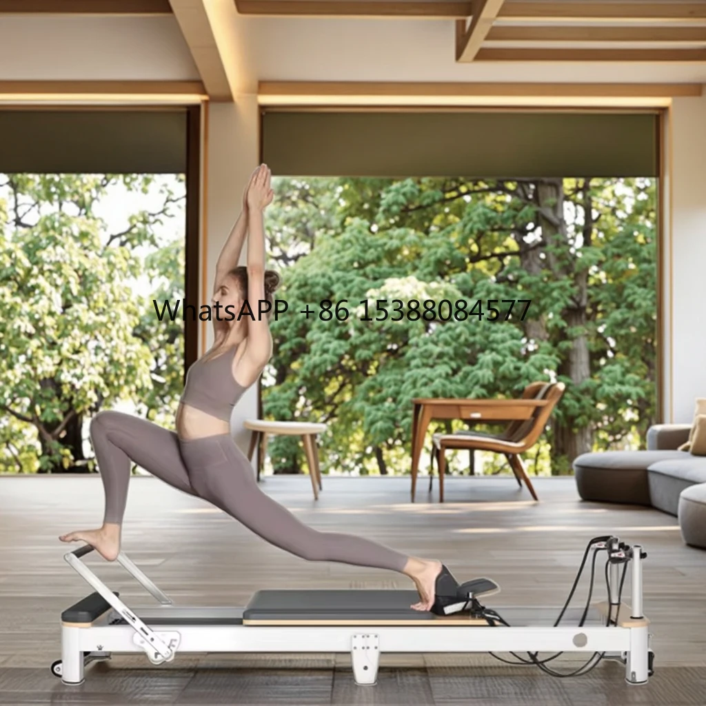 

White Aluminum Pilates Foldable Female Fitness Studio Core Bed Pilates Reformer