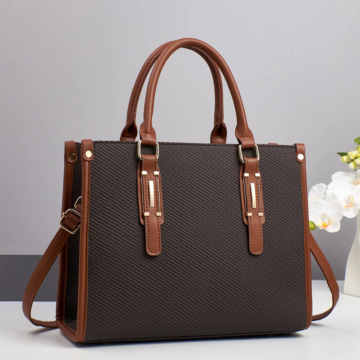 Large Capacity Shoulder Crossbody Bag PU Material Large Capacity Shoulder Crossbody Bag Color Block Tote Bag Business Commute