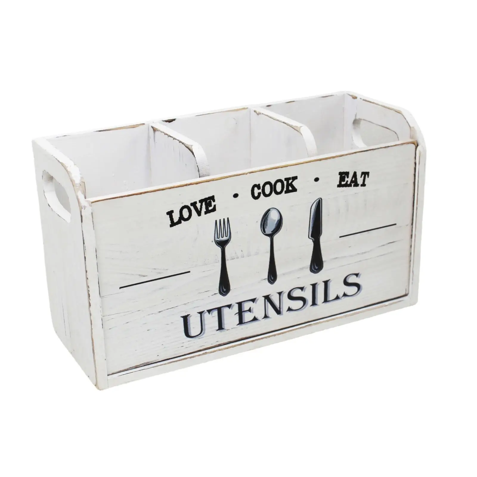 Wooden Utensil Holder Countertop Organizer for Kitchen Cutlery Spoon Fork Knives Tableware Storage Vertical Bin view 2
