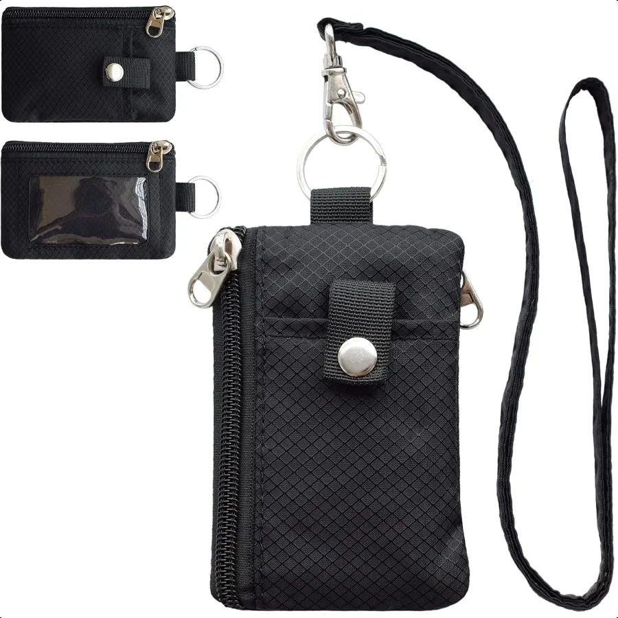 

Minimalist RFID Blocking Small Wallet with ID WindowWaterResistant Zip Id Case Wallet with Lanyard Keychain for Cards Cash Trav