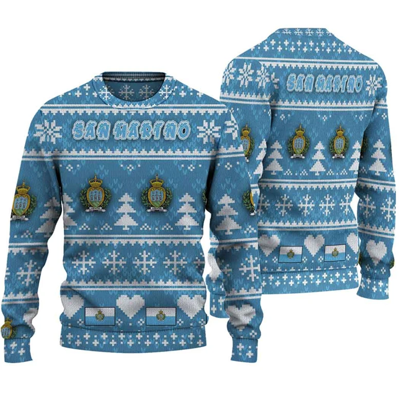 La Repubblica Di San Marino الشعار الوطني العلم طباعة ثلاثية الأبعاد الرجال Crewneck بلوزات طويلة الأكمام موضة ملابس رائعة رياضية
