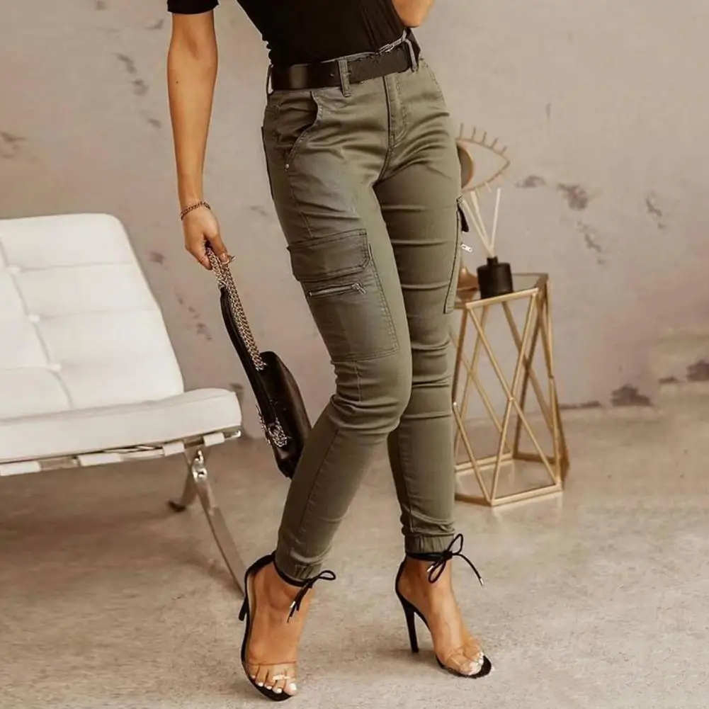 Pantalones Cargo elásticos de cintura alta para mujer, pantalones ajustados con diseño de bolsillo con cremallera, novedad de 2024