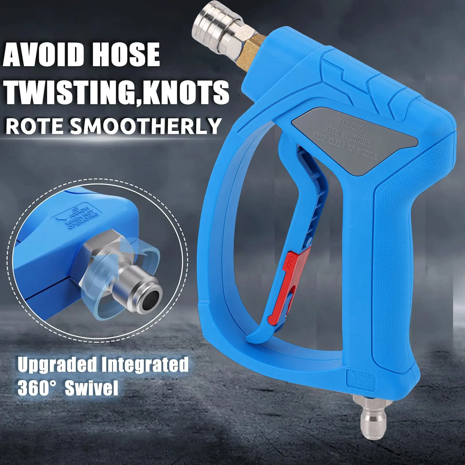 Short Pressure Washer Gun 4080 PSI High Pressure Spray Gun With 1/4 Inch Quick Connector M22-14mm Thread 2 Adapters 1 Nozzle