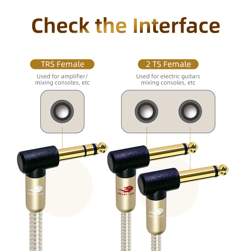 GOLLEY LION  TRS Stereo Y-Splitter Insert Cable Right-Angle Plugs TRS Jack to Dual TS Mono Breakout Cable Audio Patch Cord