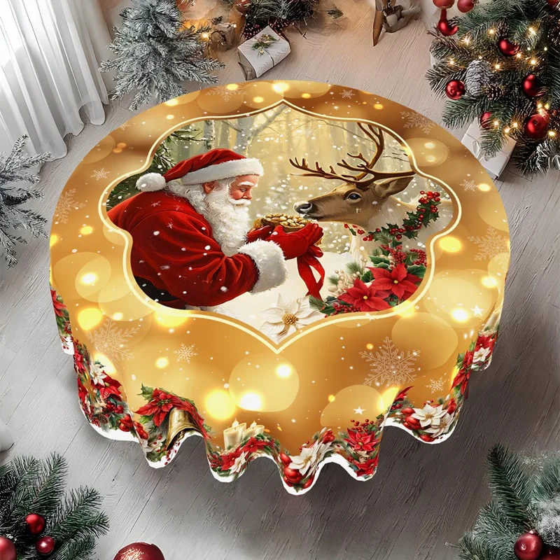 الذهبي عيد الميلاد سانتا كلوز مفرش المائدة زينة عيد الميلاد للمنزل 2025 هدايا عيد الميلاد نافيداد السنة الجديدة 2026 غطاء طاولة طعام