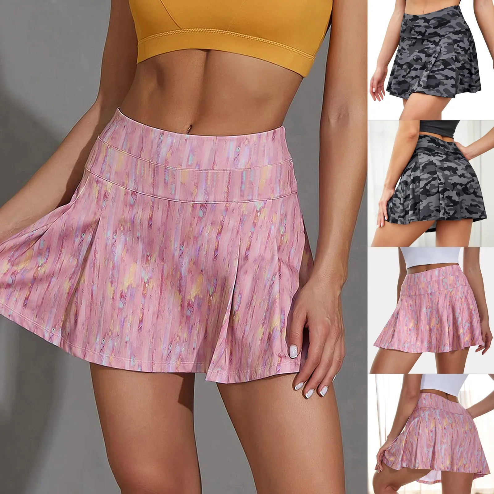 

Women's Fashionable Printed Pattern Style Pleated Skirt Breathable High Waist Athletic Running Short Dress Clothes 2024 Summer