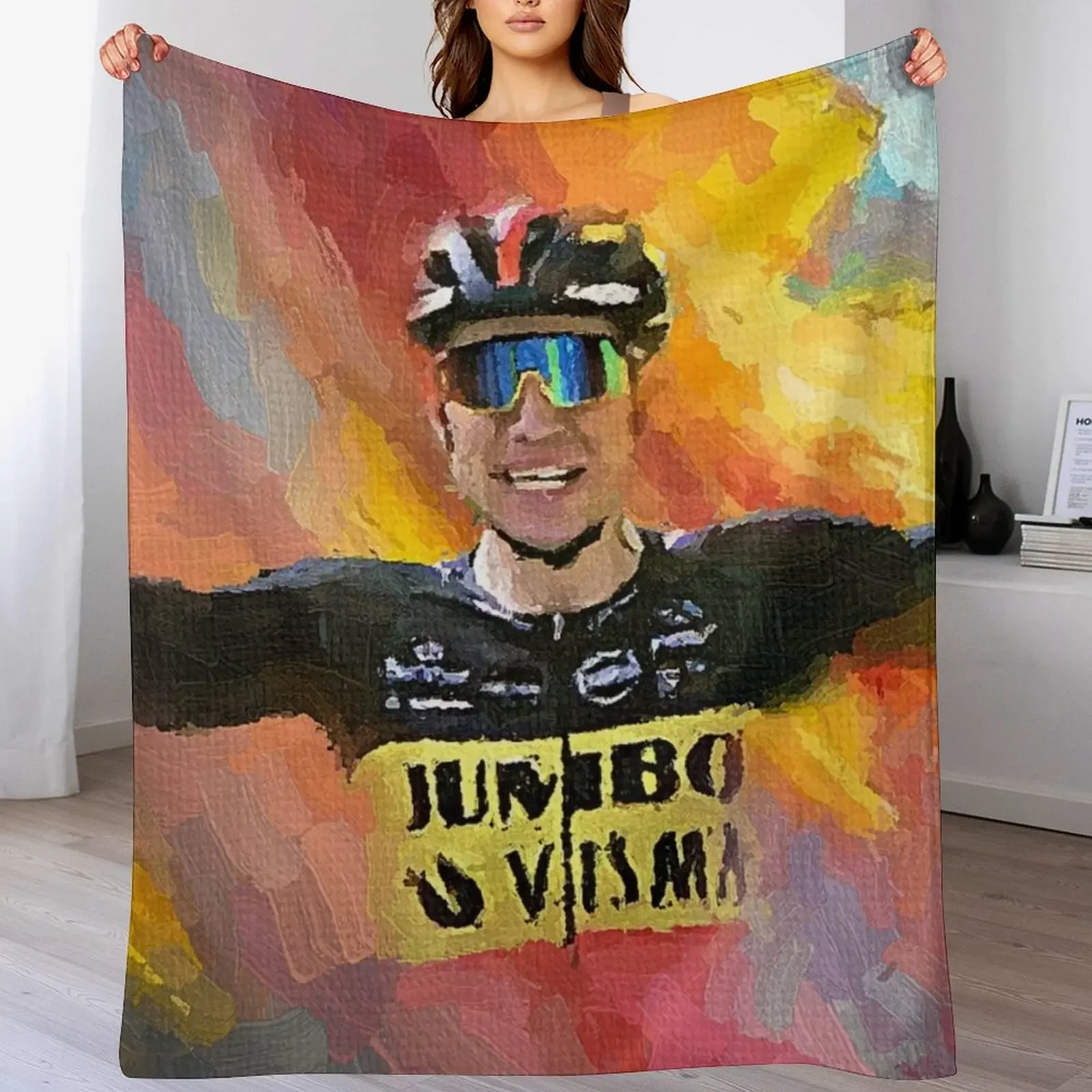 

Wout Van Aert Throw Blanket Stain Resistant Cozy Warm Blanket
