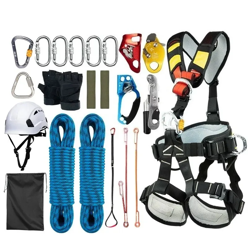 SRT Rope Access Kit Full Set Climbing Harness Helmet Carabiner Descender Ascender Outdoor Rock Climbing Rescue Safety Gear