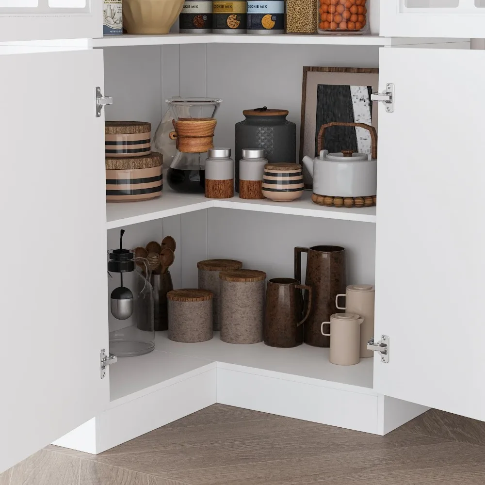 رف كتب بباب زجاجي زاوية، خزانة كتب مكونة من 5 طبقات على شكل حرف L، خزانة تخزين زاوية المطبخ بطول 78.9، تصميم زجاجي مشوي #5