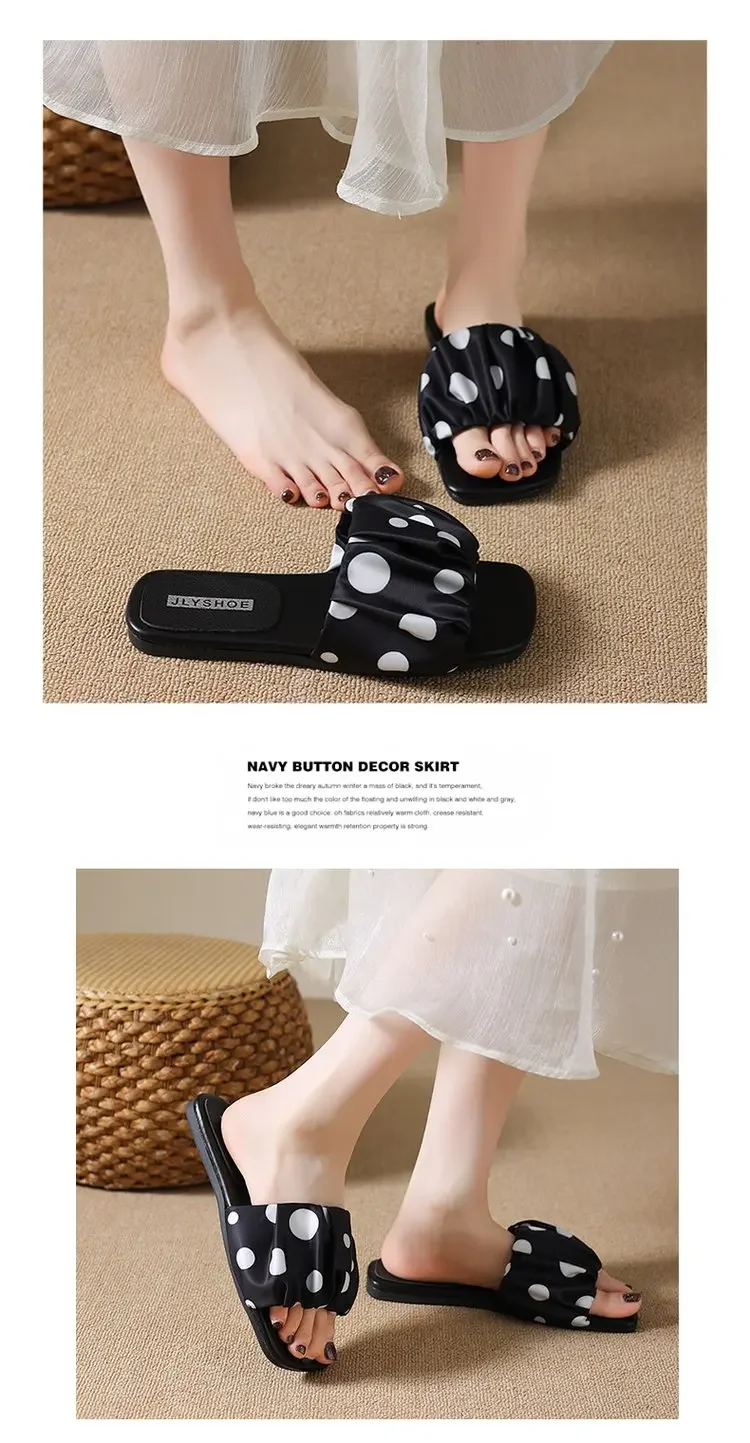 2026 Sommer Damen Plateau-Slipper mit dicker Sohle, Vintage Polka Dot Schuhe, Outdoor Square Toe Strand- und Urlaubssandalen – Detail 12