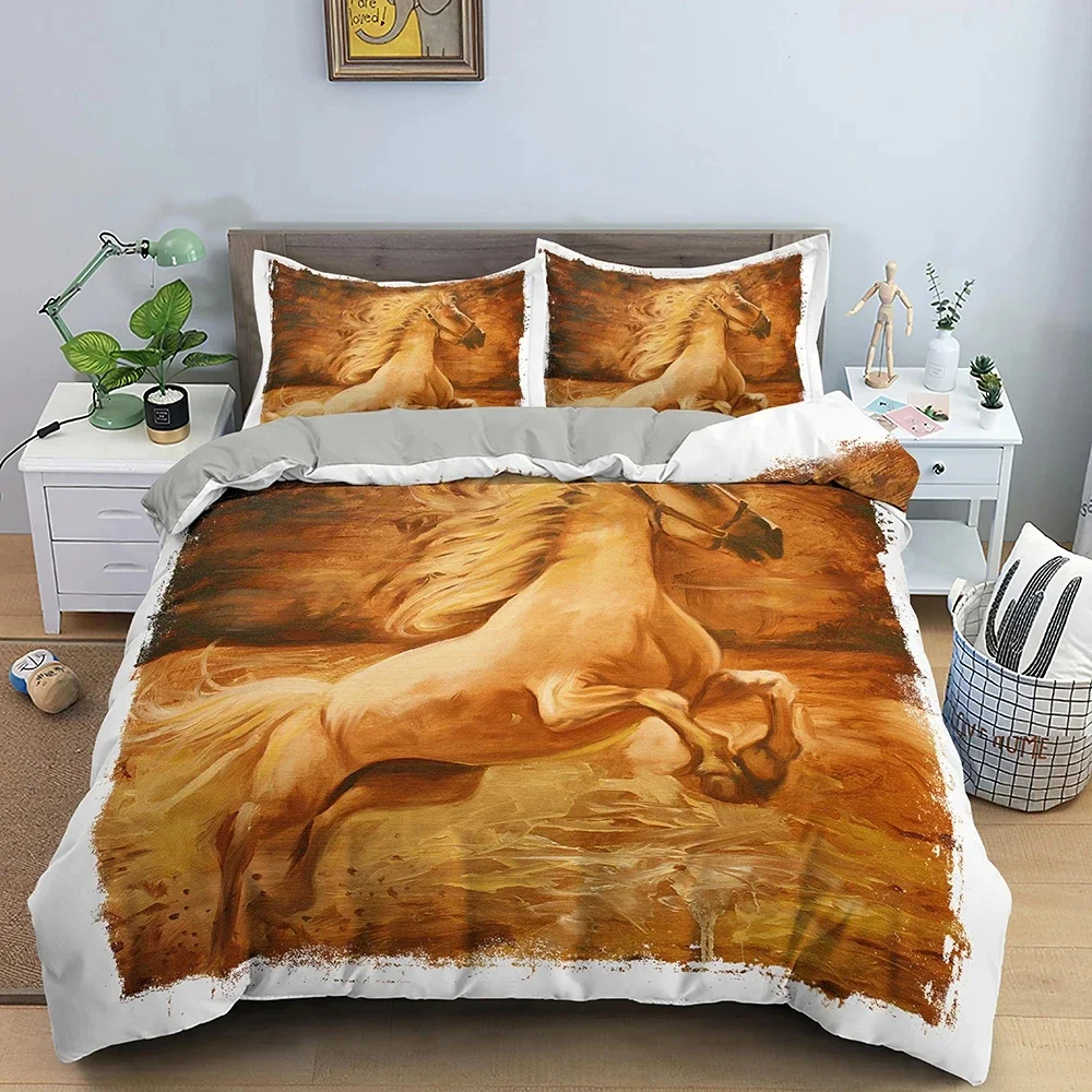 

3D Print Animal Horse Bedding Set,Duvet Cover Comforter Bed Set Quilt Cover Pillowcase,King Queen Twin Size Boys Girls Adults