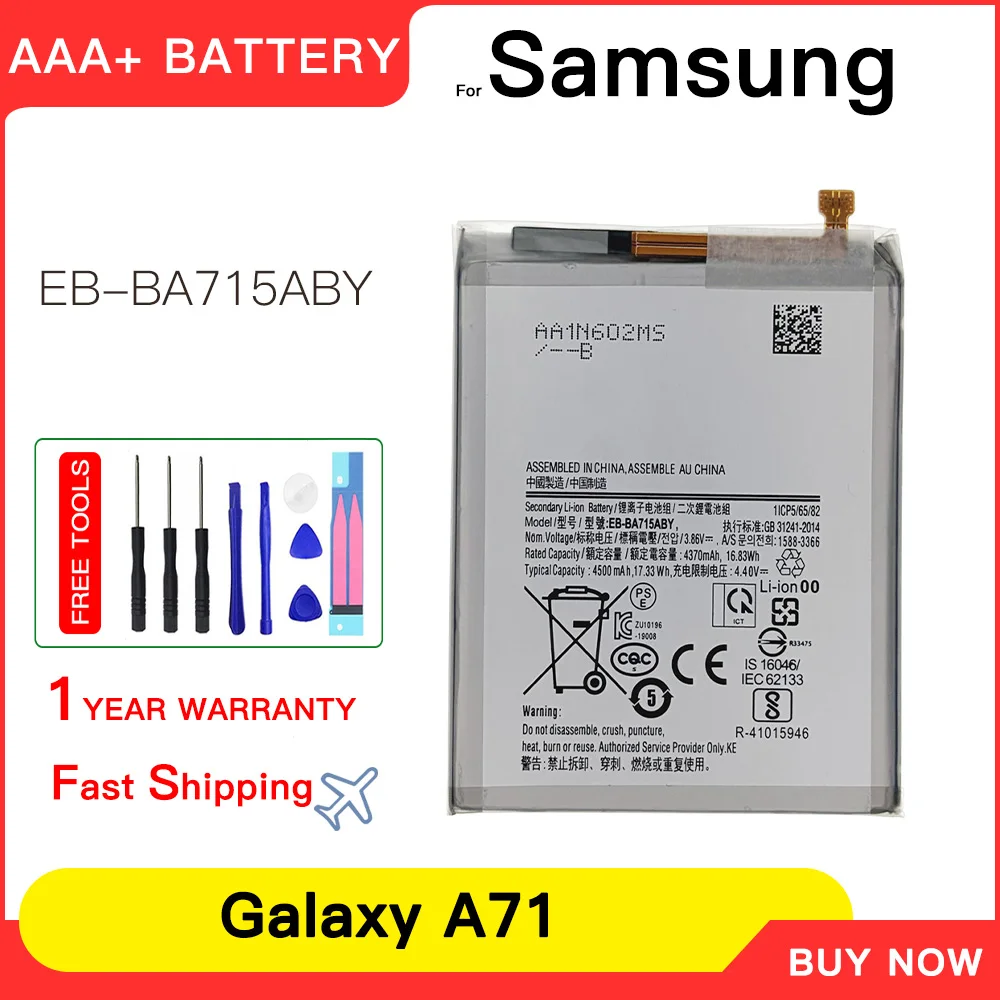 Genuine EB-BA715ABY 4500mAh Replacement Battery For Samsung Galaxy A71 4G Version SM-A7160 A7160 SM-A715 A715F Batteria+Tools