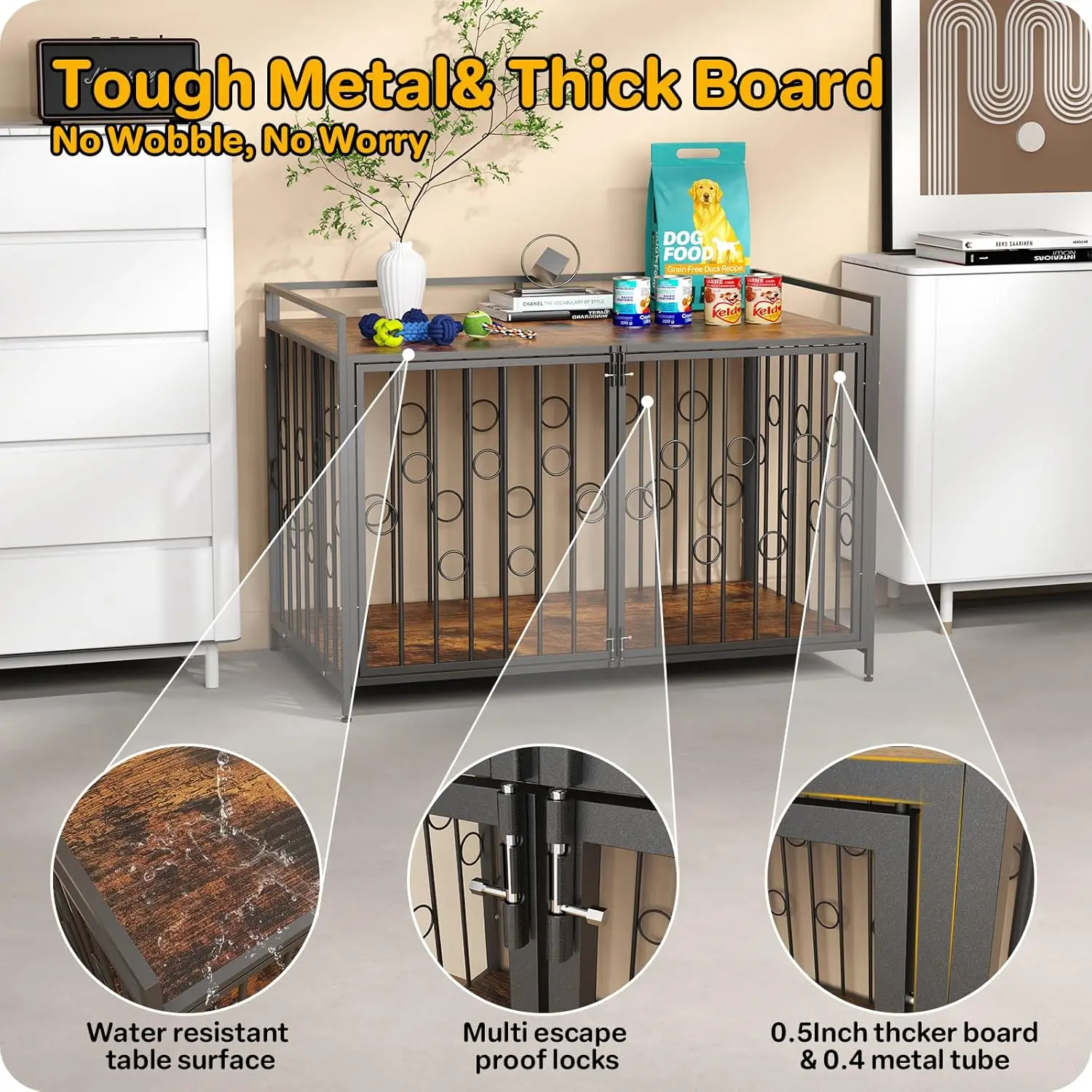 أثاث على شكل صندوق للكلاب مع سطح طاولة، قفص كلب عالي التحمل مقاس 38/42/48 بوصة للديكور، بيت كلب مقاوم للهروب داخلي للأطفال الصغار