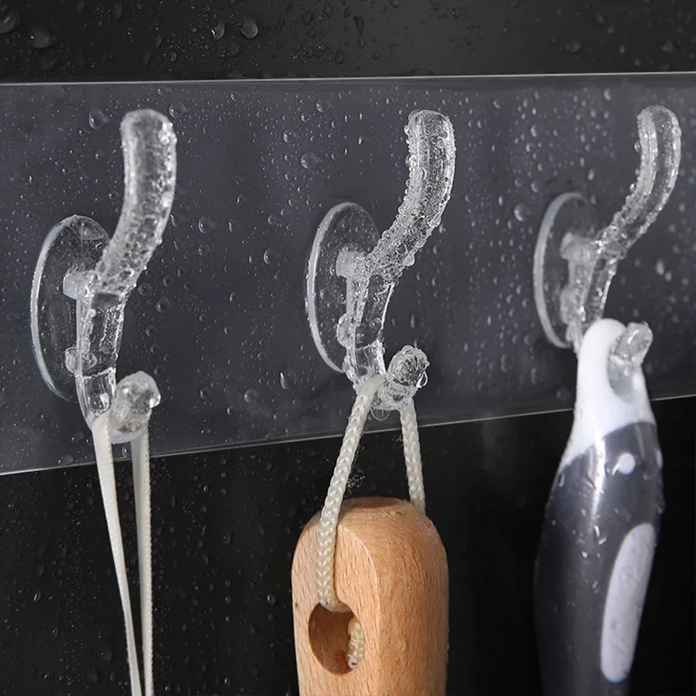 Transparent Six-Row Hat-and-Coat Hook Seamless Crystal Hook Punch-Free Kitchen Bathroom Shower Door Rear Waterproof Sticky Hook