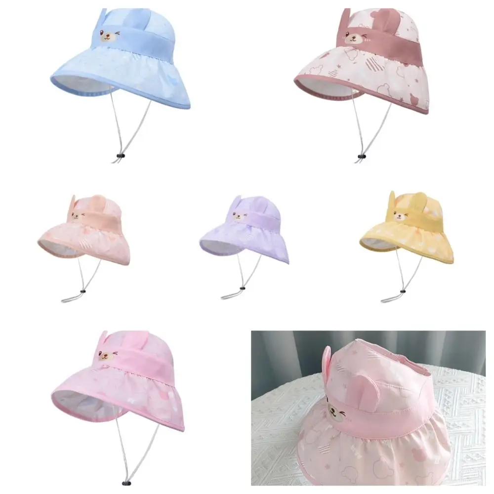

Bear Children Sun Visor Hat Casual Empty Top Big Brim Kids Sunscreen Hat Solid Color Kids Bucket Cap Summer