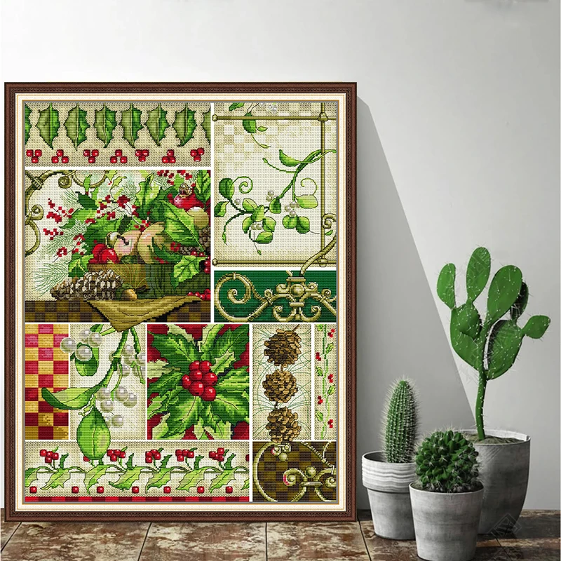 Elements of Autumn and Winter Cross Stitch Kit Patterns 11CT 14CT Counted Fabric DMC Thread Decor Needlework Embroidery Set