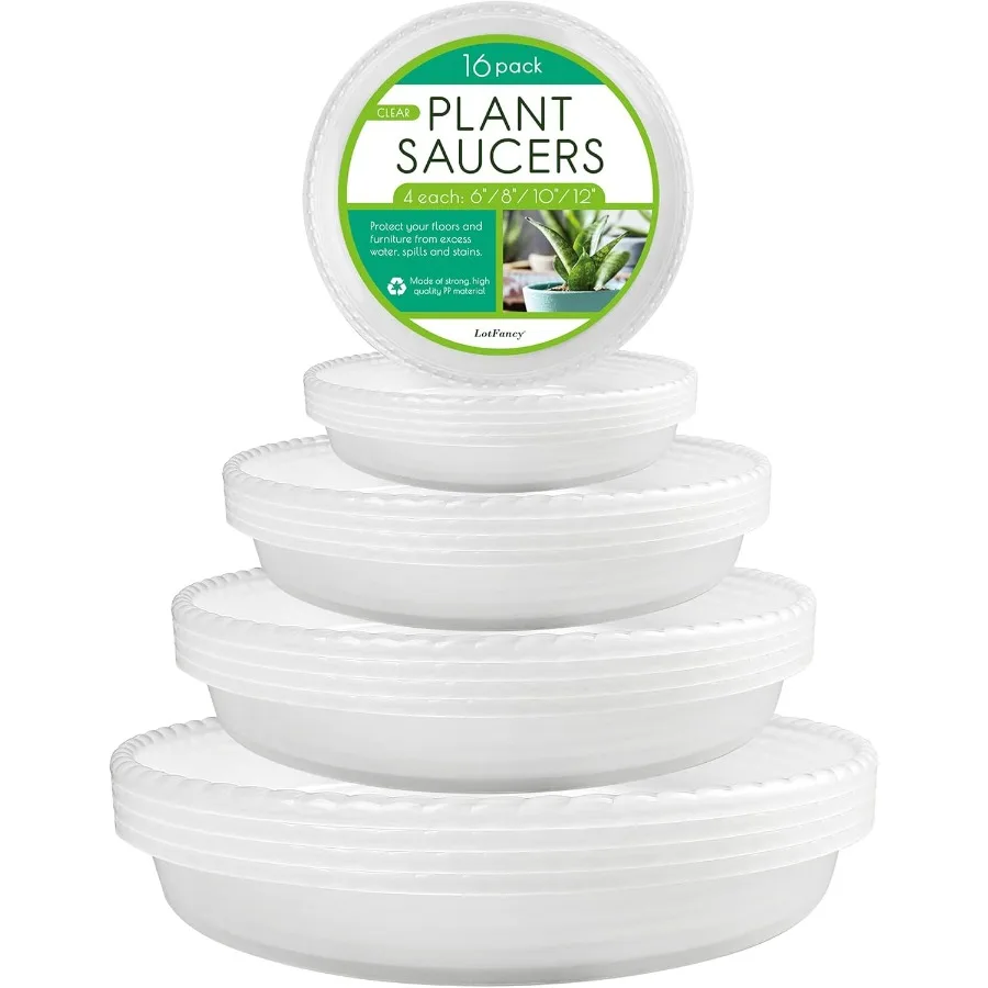 

16 Pack Plant Saucers 6 8 10 12 Inch Extra Thick Clear Plastic Plant Trays for Pots Indoors Outdoors Durable Flower Pot Saucers