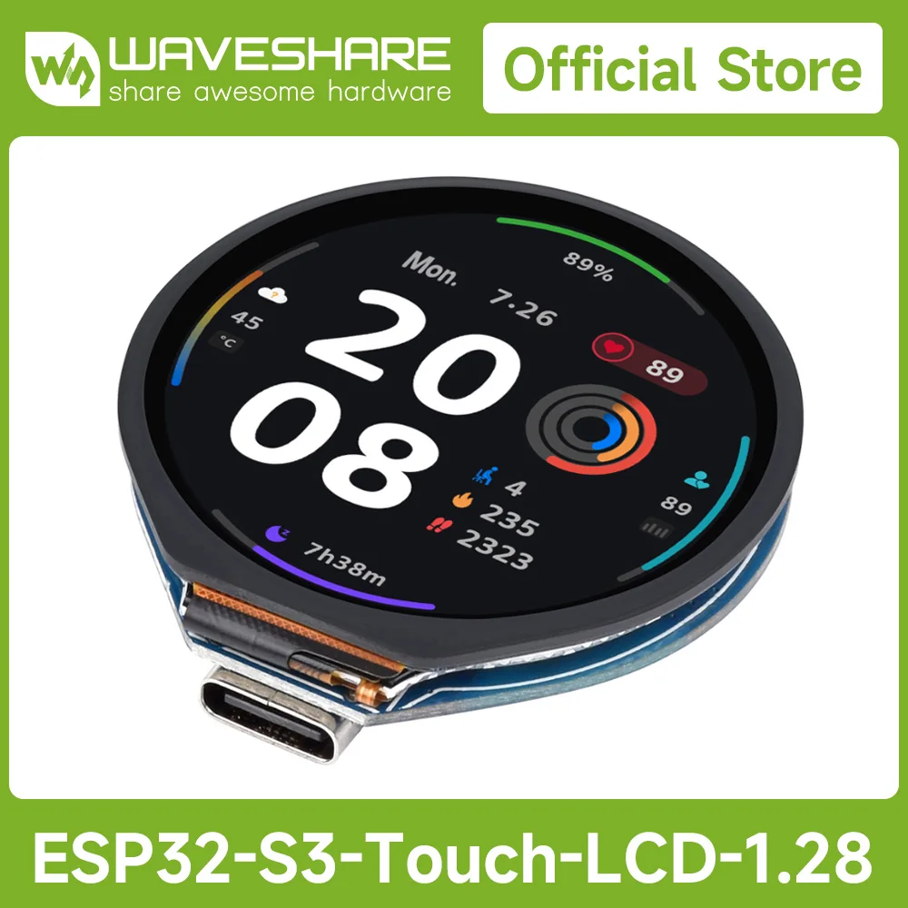 

Waveshare ESP32-S3 Development Board, with 1.28inch Round Touch LCD Display, Accelerometer Gyroscope Sensor for Arduino