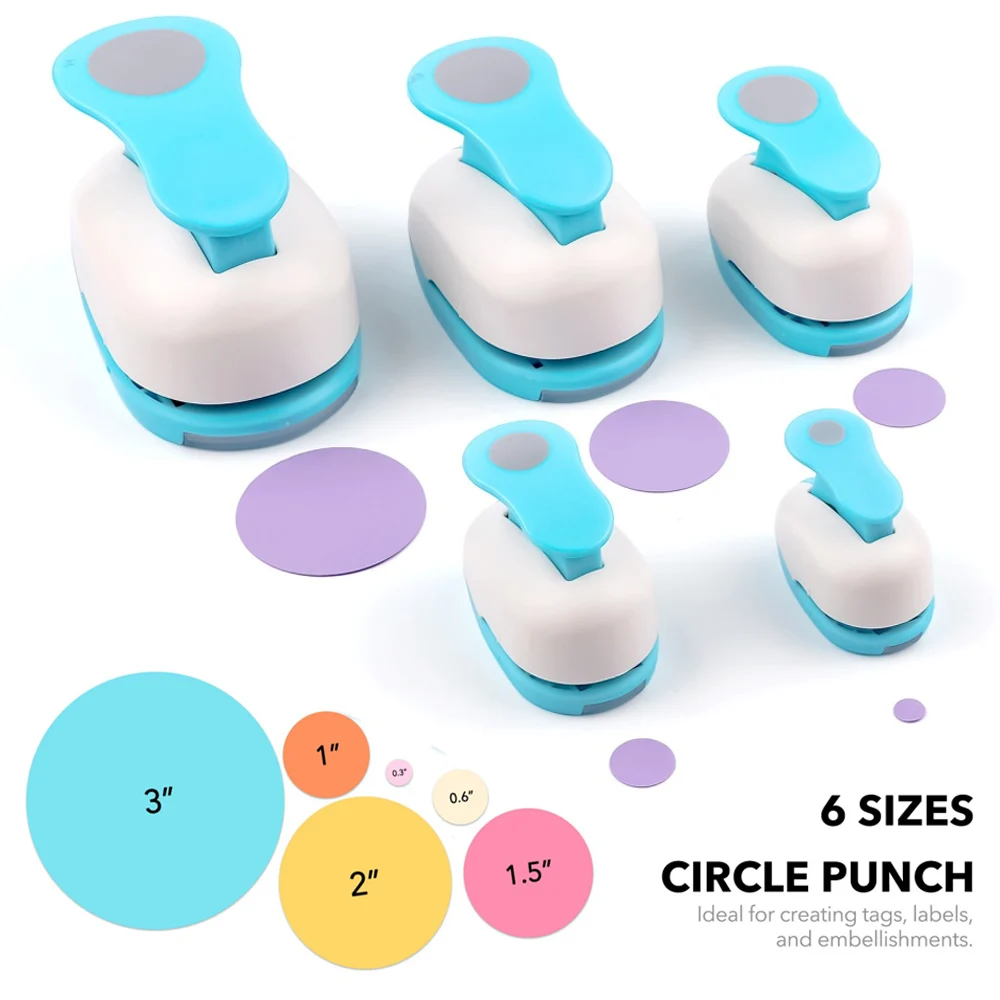

5pcs/set Circle Paper Punch 0.3/0.6/1/1.5/2/3"" Precision-Cut Circle Shape Lever Action Craft Punches for Paper Craft Scrapbook
