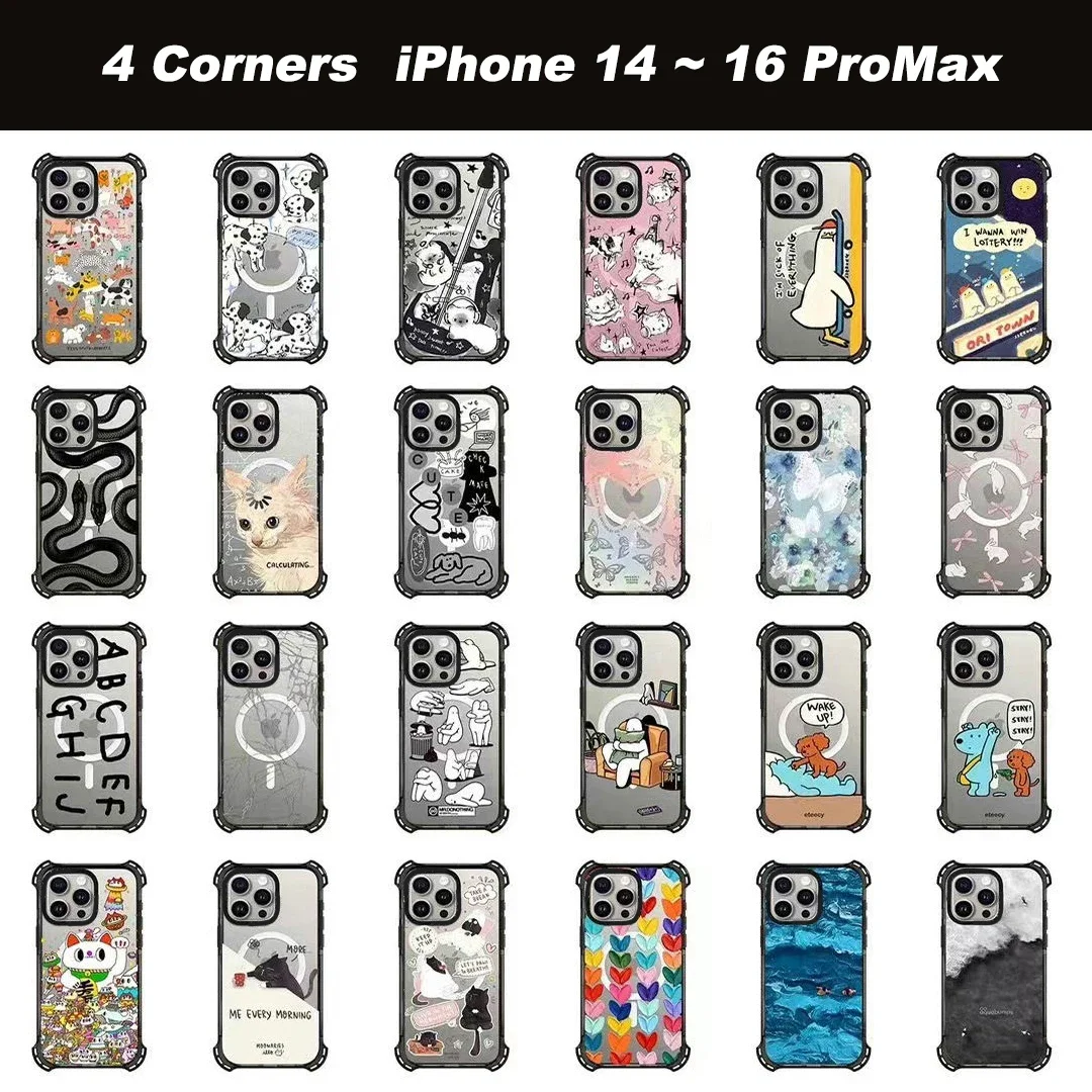 4 Corner Cartoon Magnetic Phone Case Cover for IPhone 13 14 15 16 Pro Max Case for IPhone 16 Pro Max