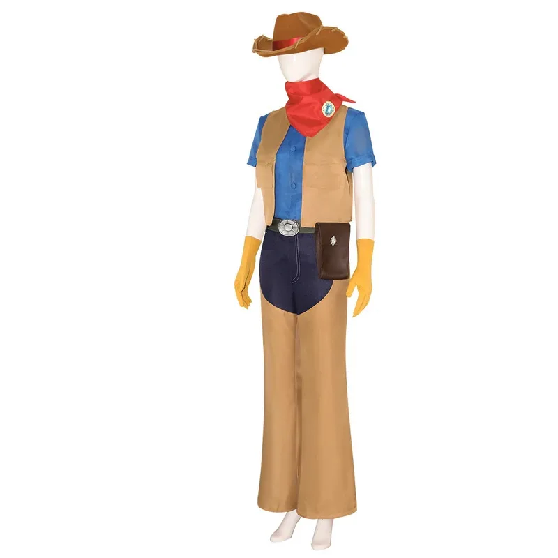 Princesa Peach Cos Cowboy occidental Top y pantalones con sombrero Disfraz de cosplay Disfraces de Halloween Trajes de fiesta de carnaval para mujer;