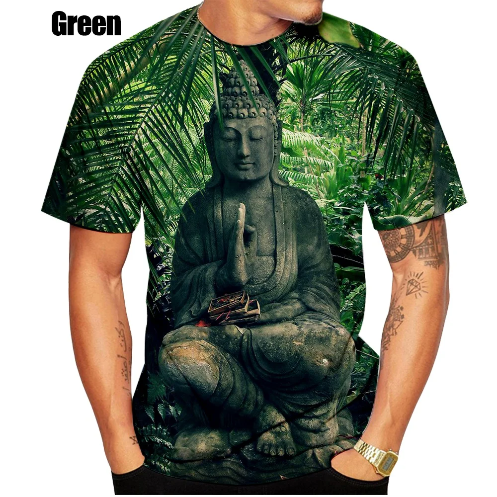 Summer New Fashion 3D Print T Shirt Religious Shakya Muni Buddha Face Short Sleeve Top