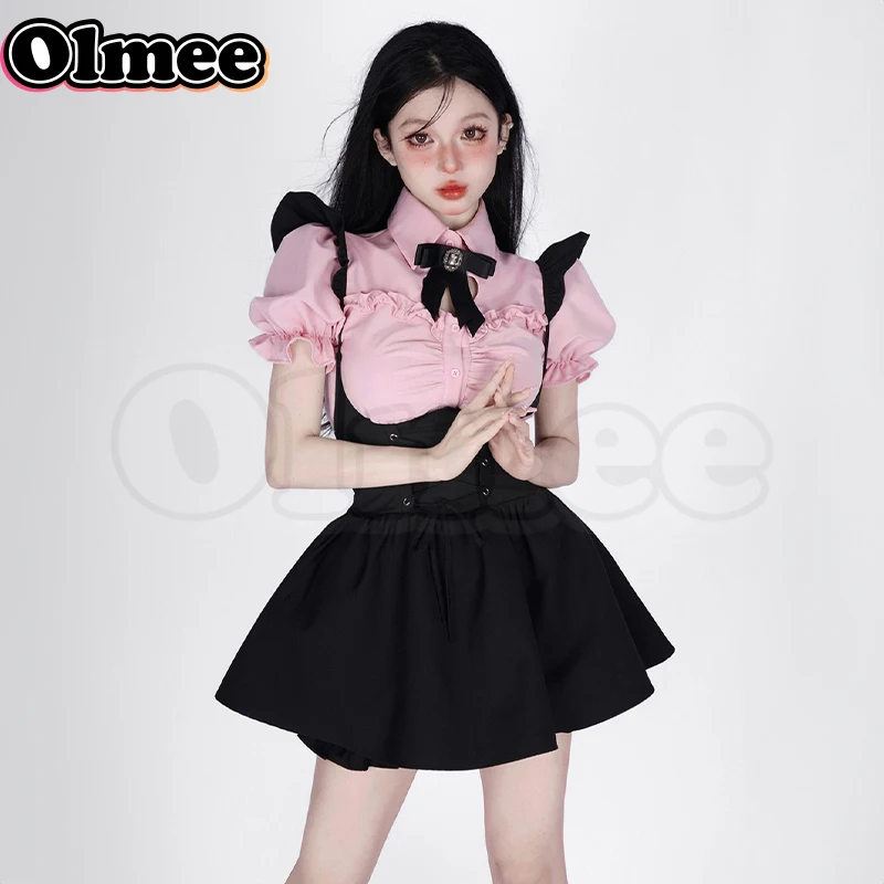 [Olmee] In Stock Jirai Kei Overall Sweet Heart Dress Japanese Lolita Mine Style Pinafore Skirt Pink Kawaii y2k Kawaii Girly Belt