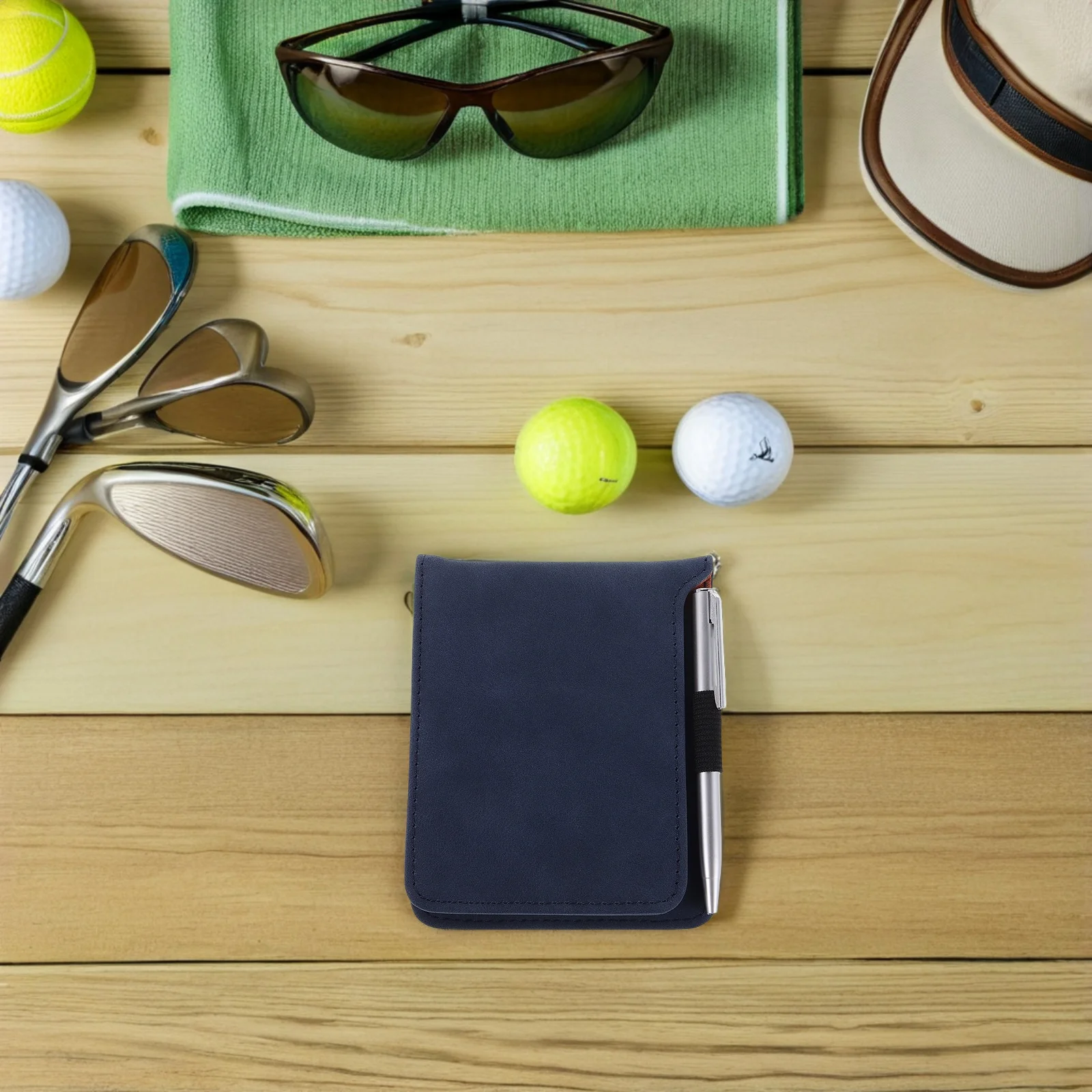 

Golf Course Scorebook Portable Journal Accessories Pocket Yardage Blue Pu Card Wallet
