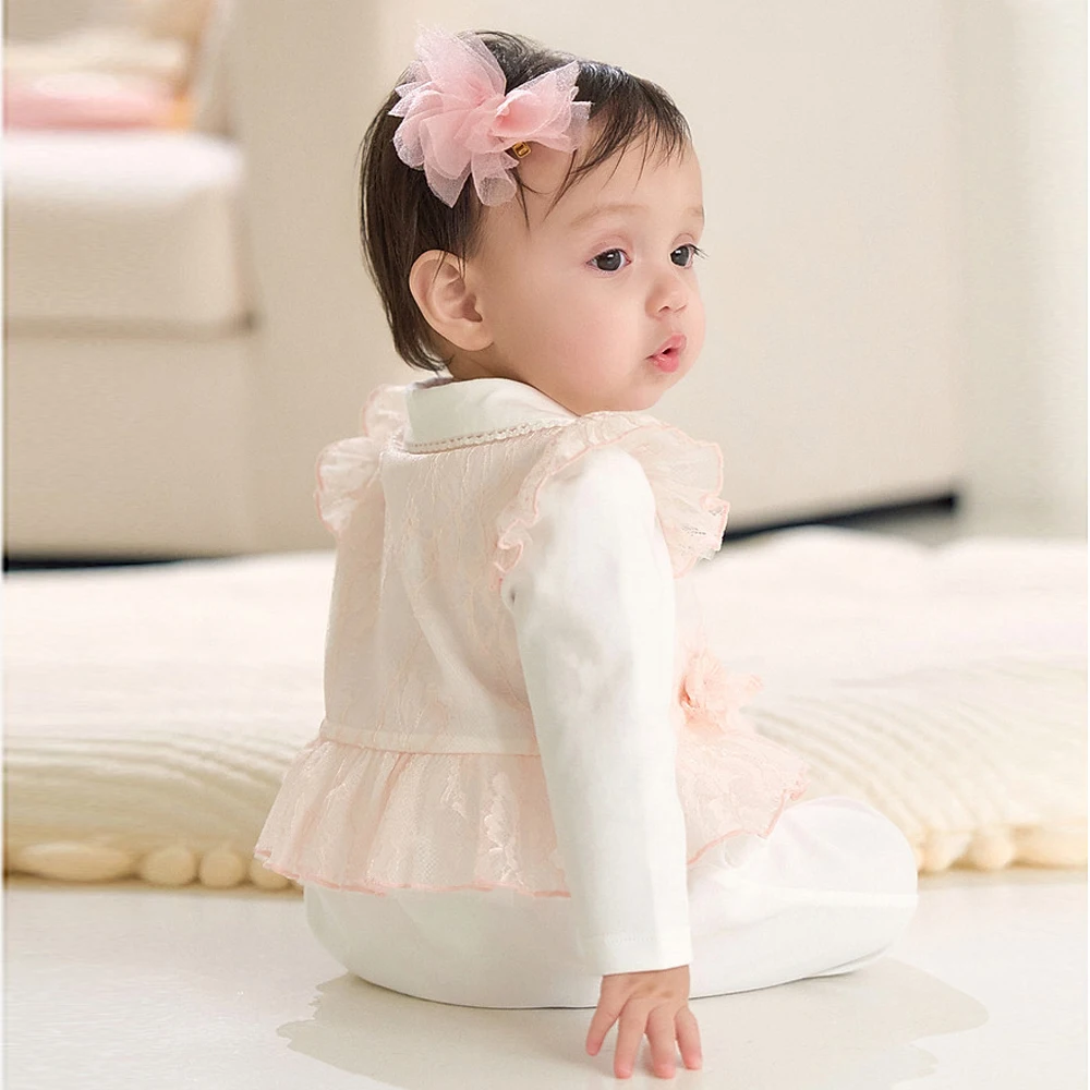 Dave Bella Girls Spring Long Sleeve Baby Mesh Lace Jumpsuit Romper Cotton Newborn Creeper Party Clothes DB1260828