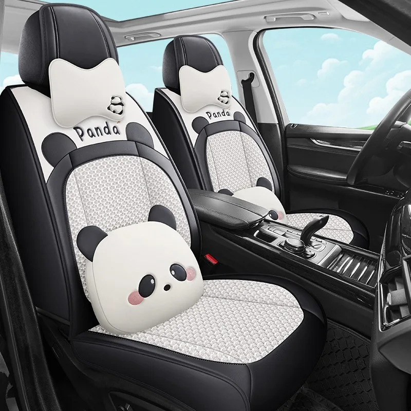 

Panda Themed Auto Seat Covers Soft Napa Leather Cooling Ice Silk Comfortable High Resilience Foam Suitable For Most Cars
